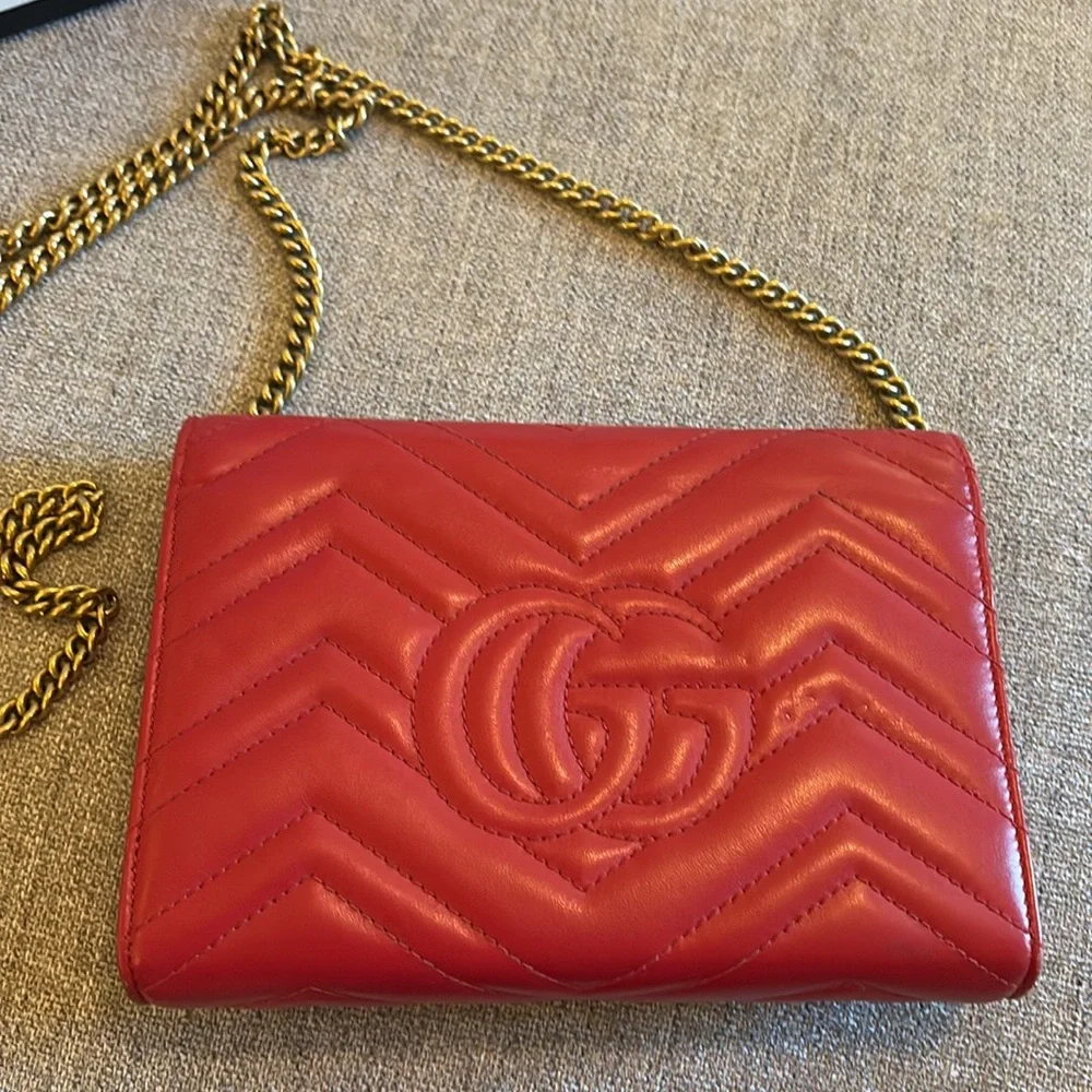 Gucci Red Chevron Quilted Leather Crossbody with Gold Double G